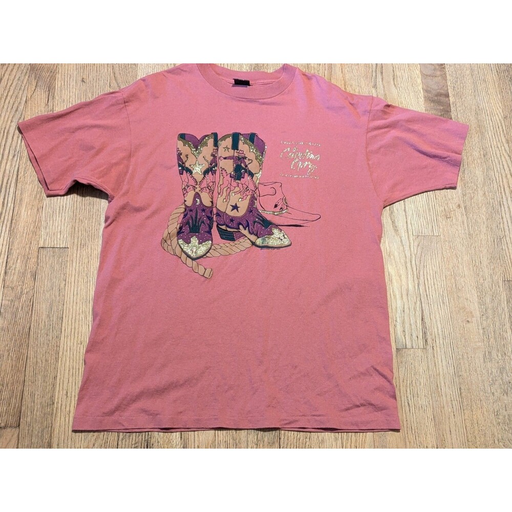 Vintage 1994 Diamond Dust T Shirt XL Cowboy Boots Glitter Country Western Single